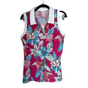 Tommy Bahama Women’s Golf Collared Quarter Zip Sport Polo Tank Pink Large